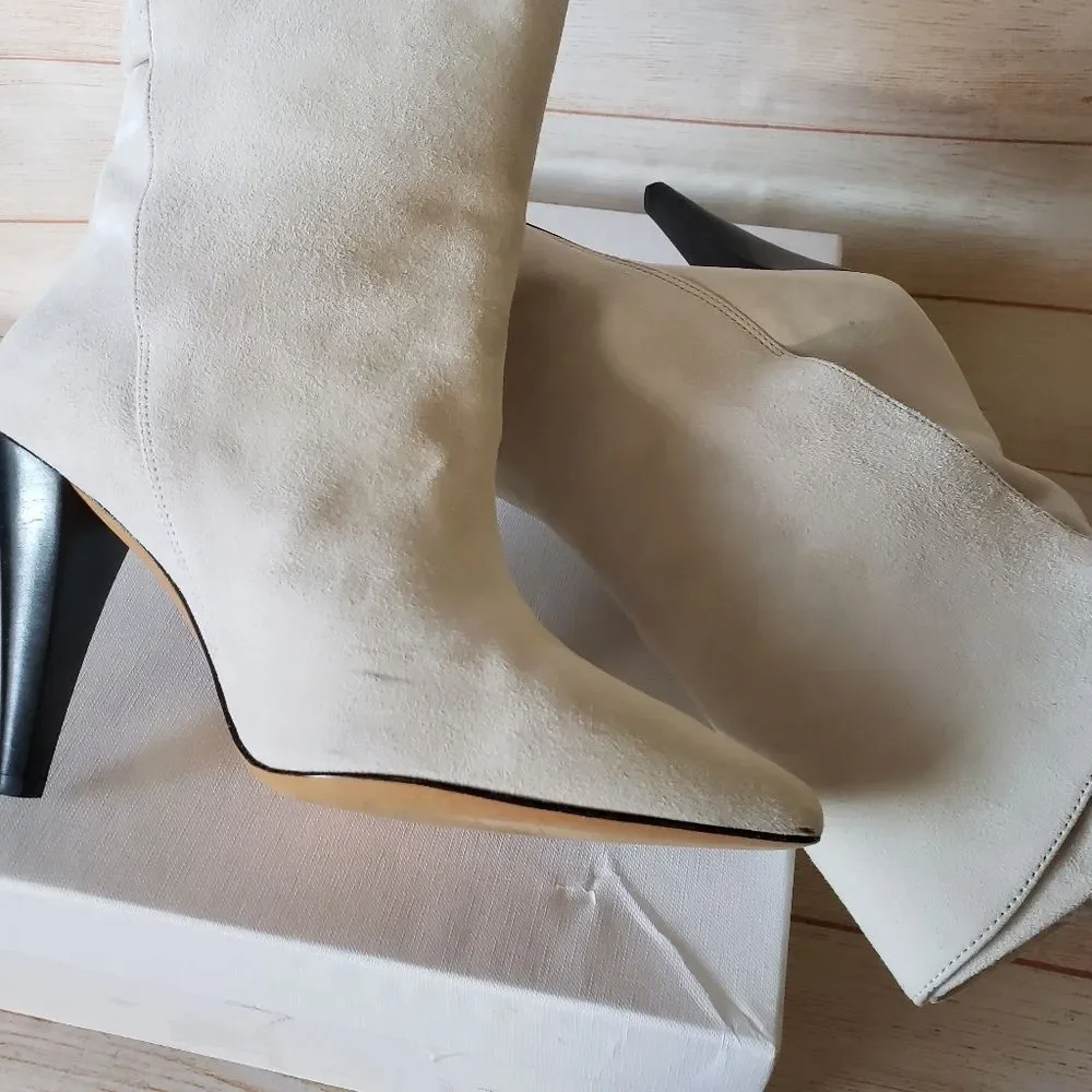 IRO Paris Suede Leather Pointy Toe Stiletto Heel Bootie Boots Light Grey Size 39